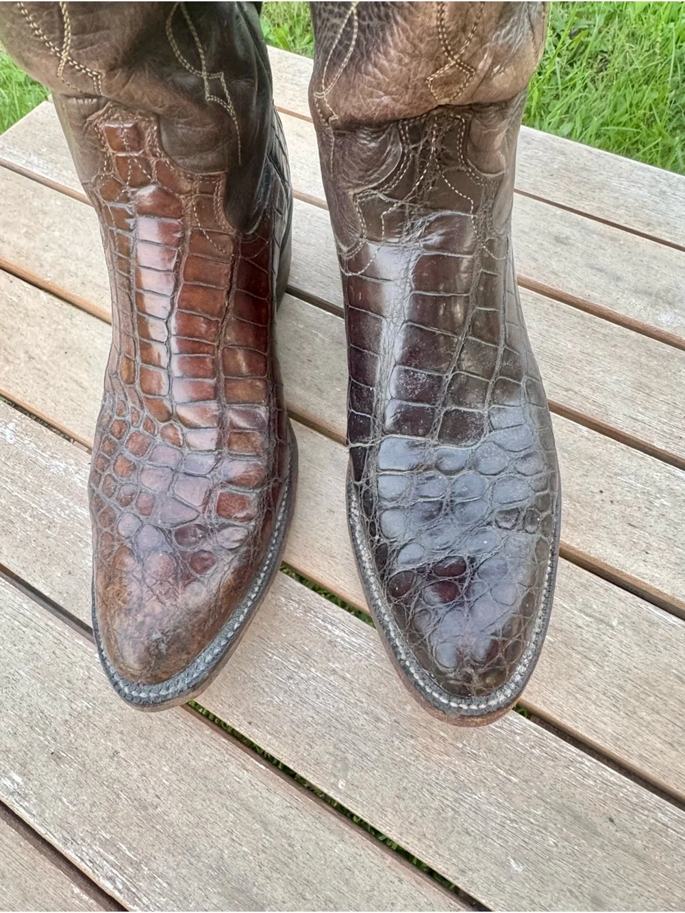 Vintage Justin Brown Croc Print‎ Cowboy Boots Men’s 9.5A Western Leather USA
